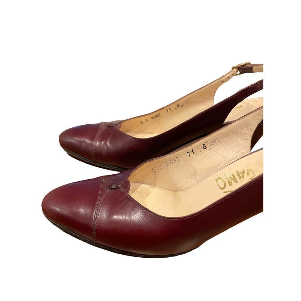 Vintage Salvatore Ferragamo Cesvan Burgundy‎ Wine Colored Slingback Heel Size 6 - Picture 4 of 9